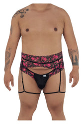 CandyMan 99576X Spitzen-Strings mit Strumpfhaltern, Farbe Schwarz, mit Aufdruck
